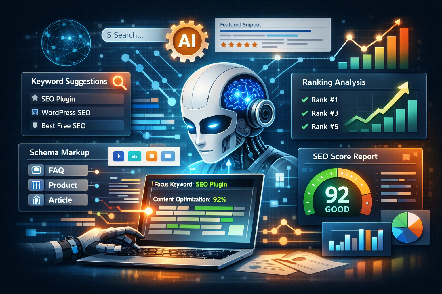 AI powered SEO plugin for WordPress optimizing content and keywords